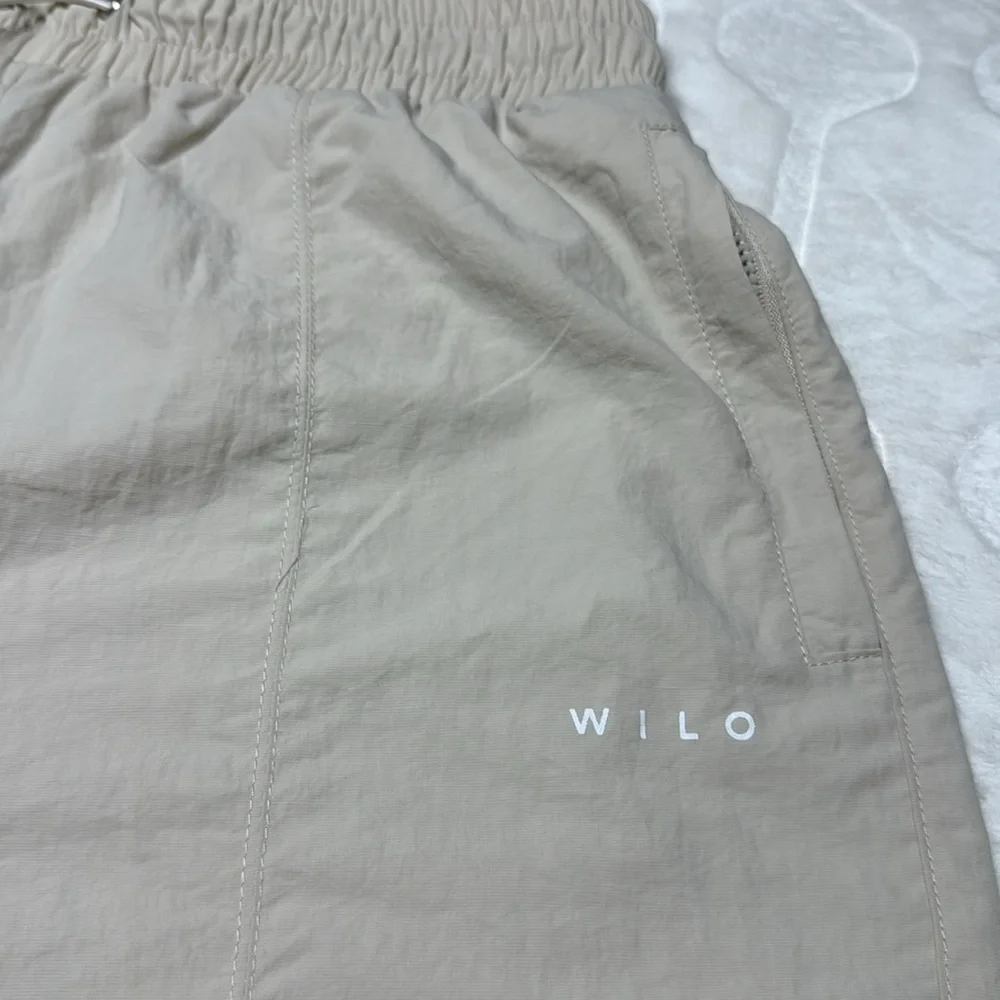 Wilo The‎ Label Womens Tan Parachute Joggers Mesh Lined High Waist Pants Size S